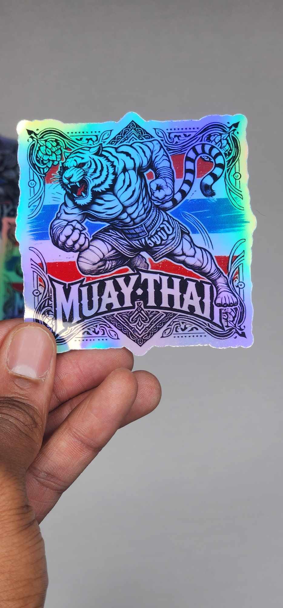 Muay Thai Tiger Holographic Sticker | Fierce Tiger Muay Thai Art | Thai Boxing Sticker for Fighters