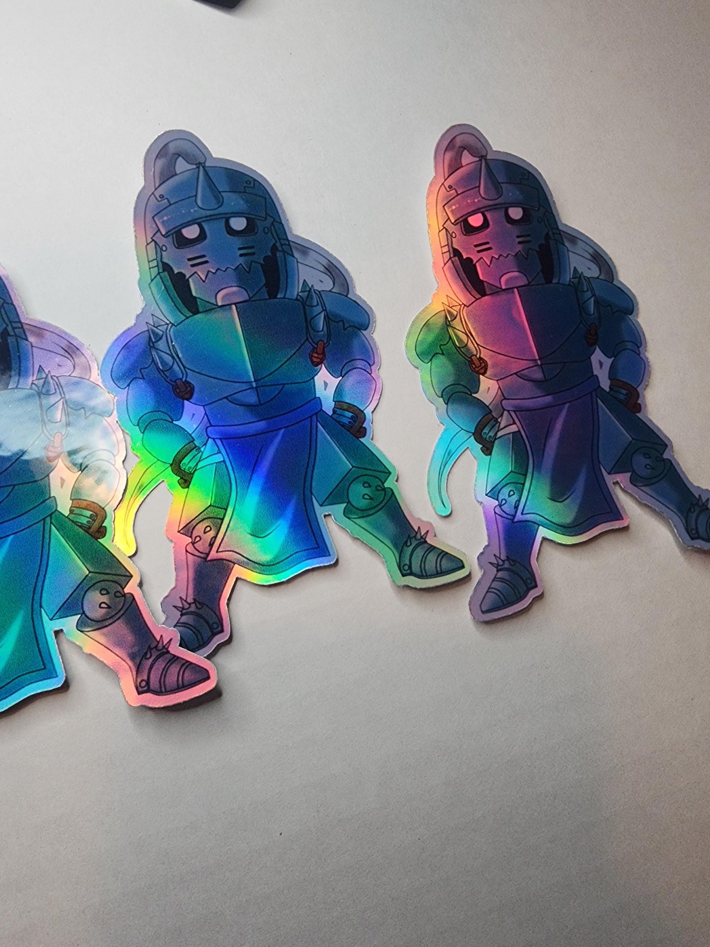 Alphonse Elric Holographic Sticker - Chibi Fullmetal Alchemist Armor - Anime Sticker for Laptops, Water Bottles, & Journals - Cute Alchemist
