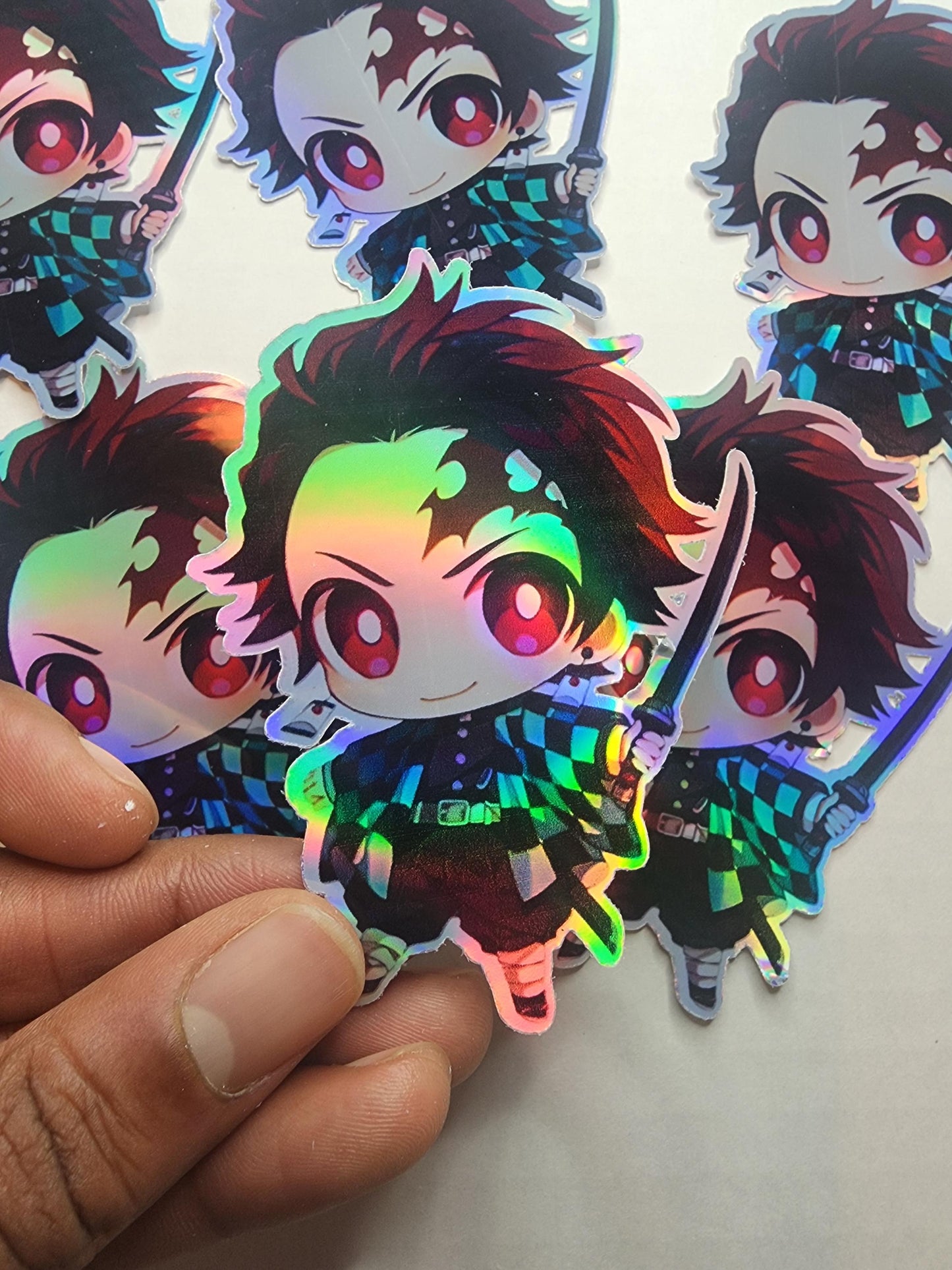Tanjiro Holographic Sticker - Chibi Demon Slayer Hero with Sword - Collectible Anime Sticker for Laptops, Water Bottles, Journals - Fan Gift