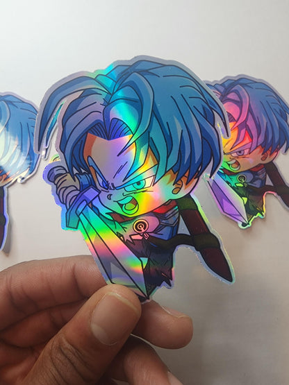 Future Trunks Holographic Sticker - Chibi Saiyan Warrior with Sword - Anime Hero Sticker for Laptops, Water Bottles, Journals - DBZ Fan Gift